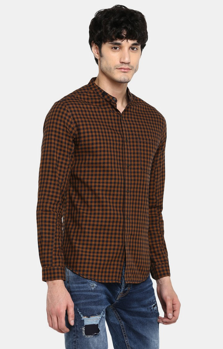 Spykar Men Khaki Checked Slim Fit Casual Shirt