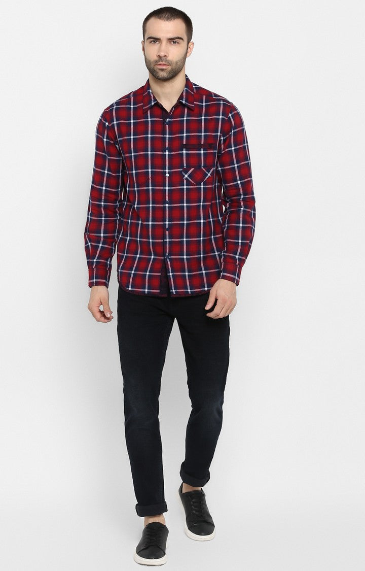 Spykar Men Red Checked Slim Fit Casual Shirt