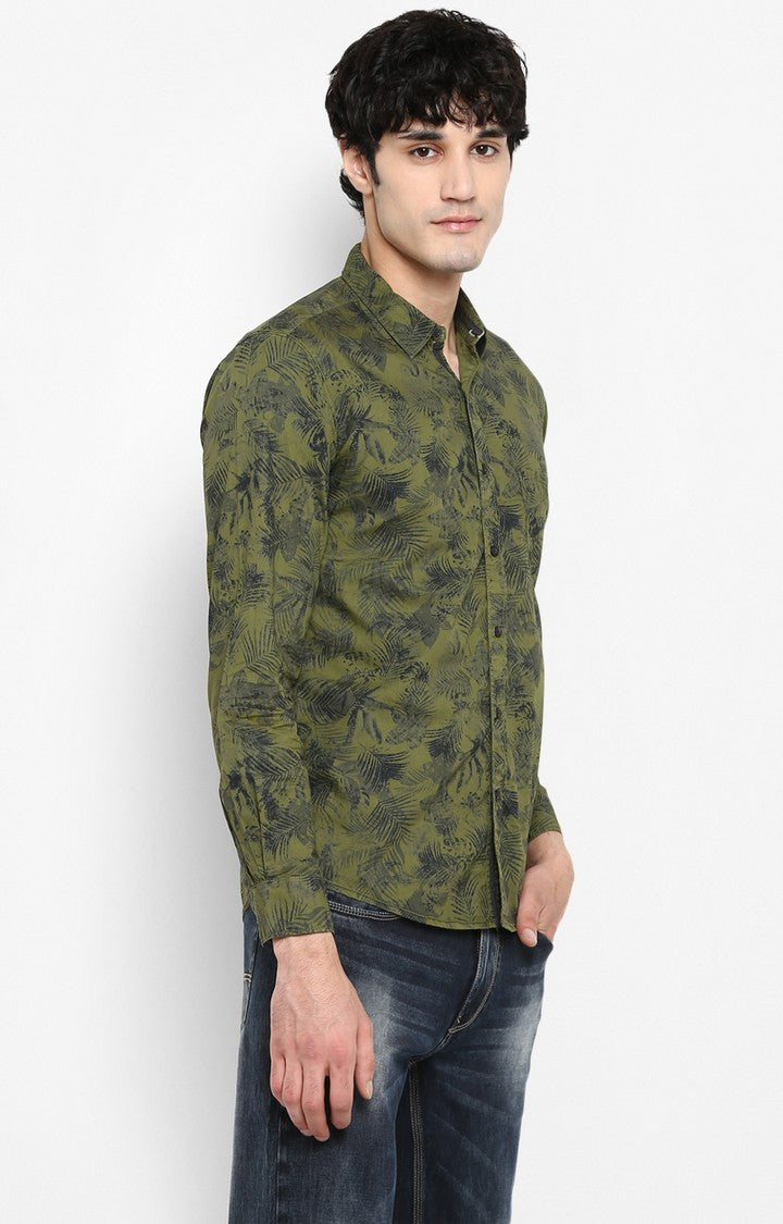 Spykar Men Green Printed Slim Fit Casual Shirt