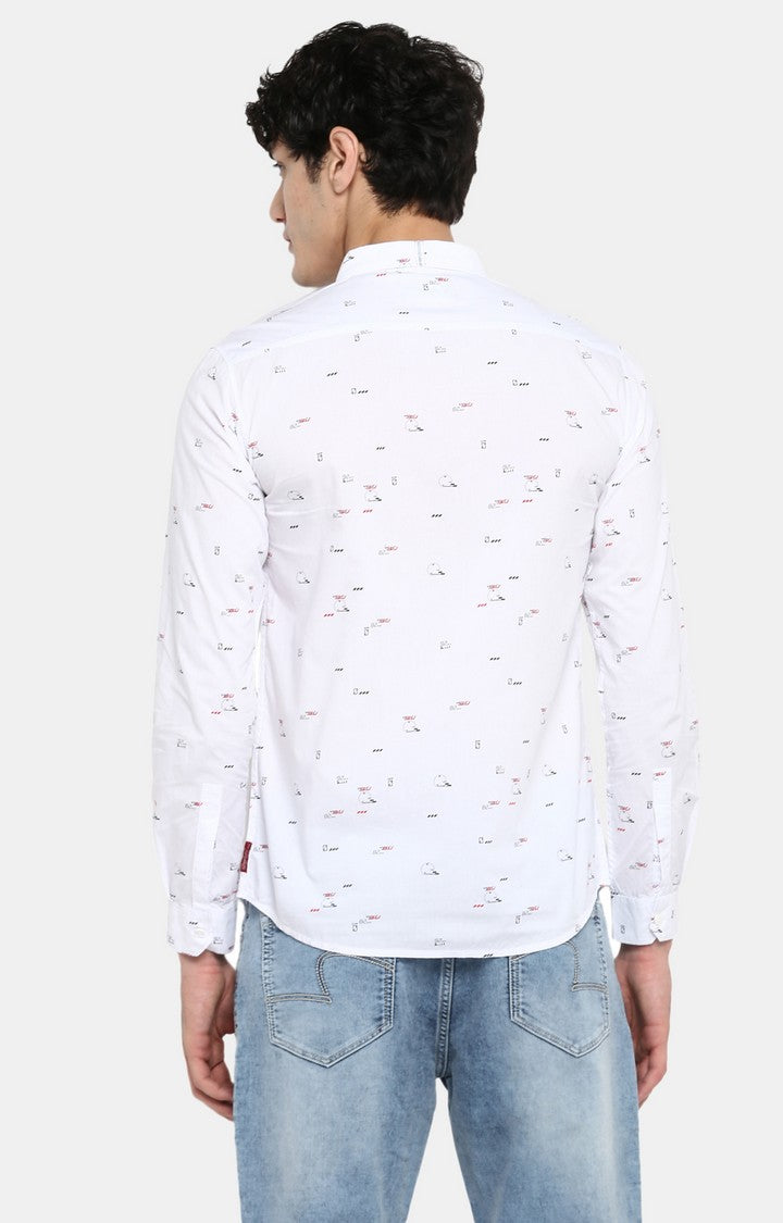 Spykar Men White Printed Slim Fit Casual Shirt