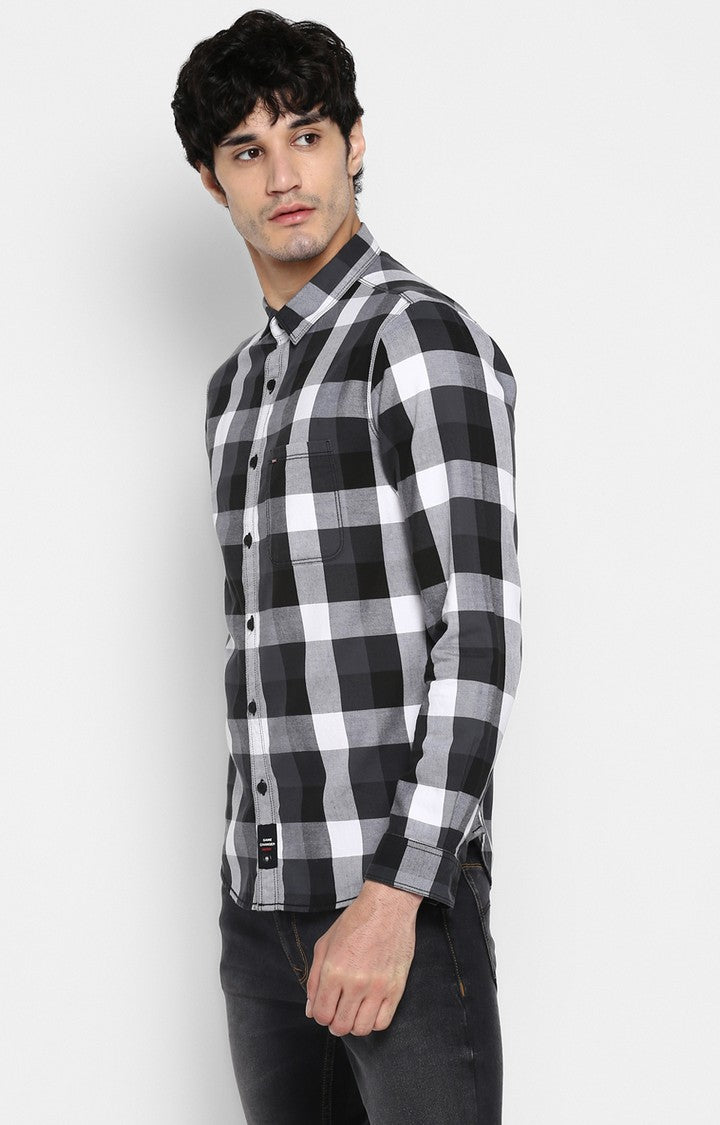 Spykar Men Grey Checked Slim Fit Casual Shirt