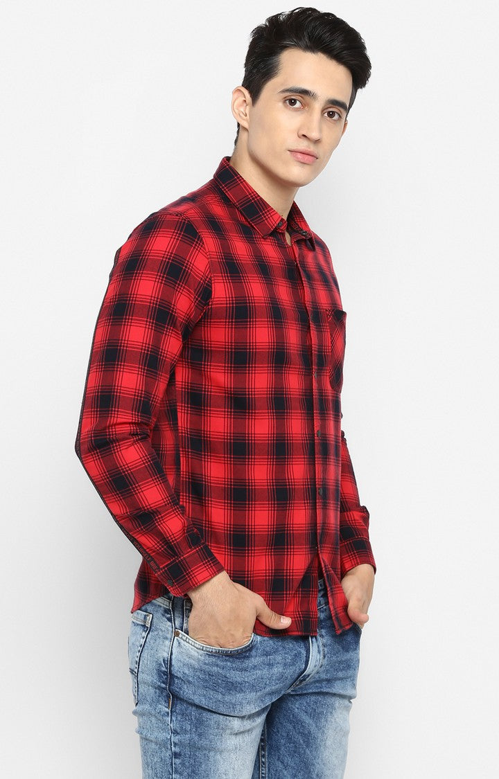 Spykar Men Red Checked Slim Fit Casual Shirt