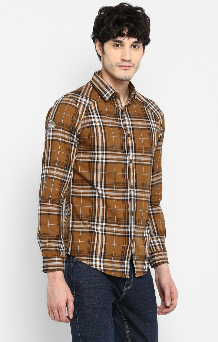 Spykar Men Khaki Checked Slim Fit Casual Shirt