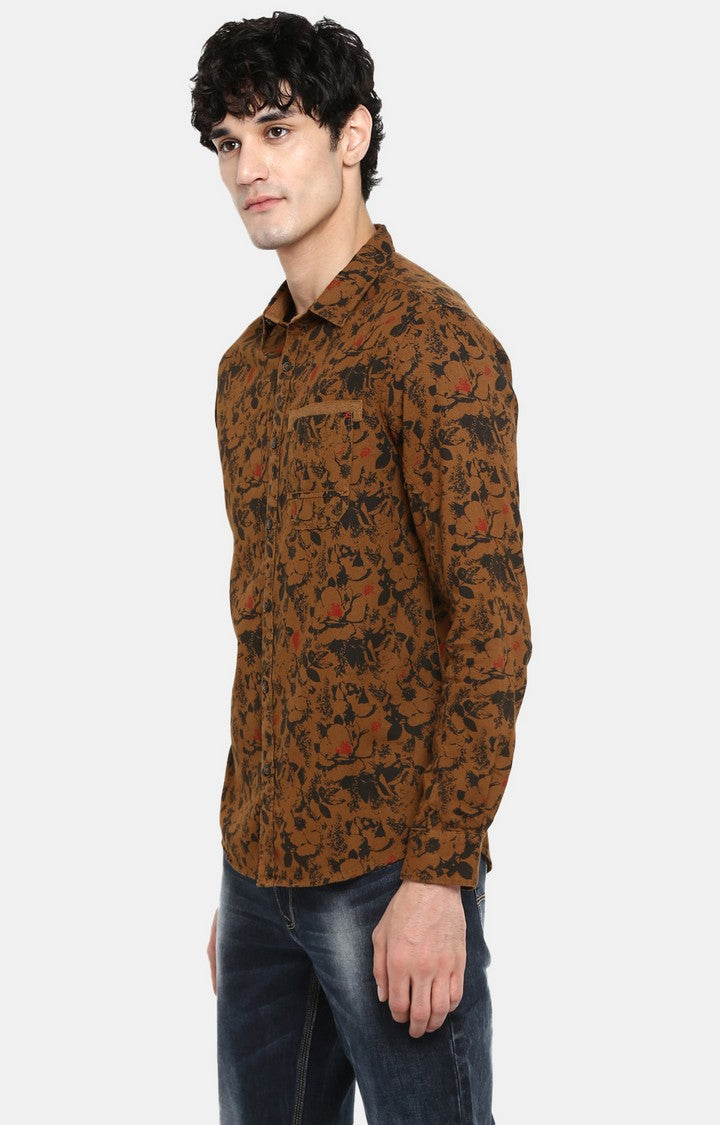 Spykar Men Khaki Printed Slim Fit Casual Shirt