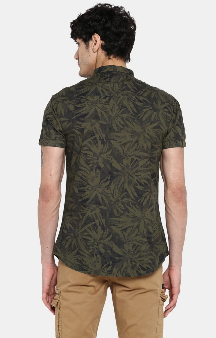 Spykar Men Olive Printed Casual Shirt