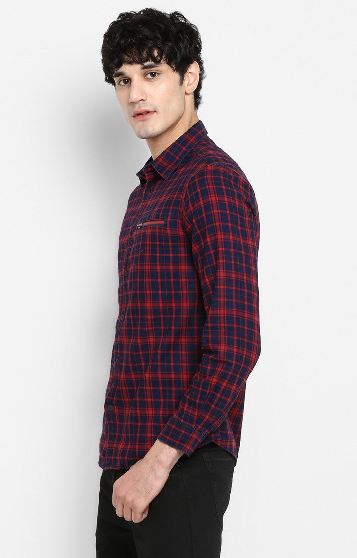 Spykar Red Cotton Slim Fit Shirts For Men