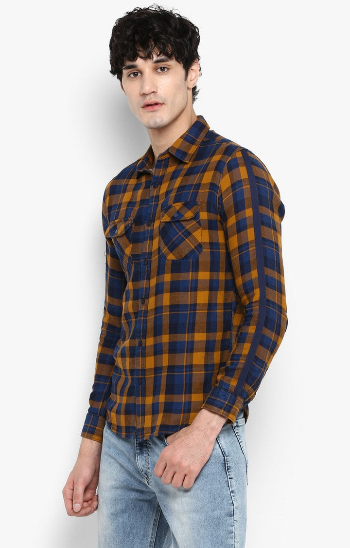 Spykar Men Mustard Checked Slim Fit Casual Shirt