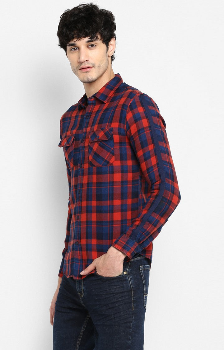 Spykar Men Red Checked Slim Fit Casual Shirt