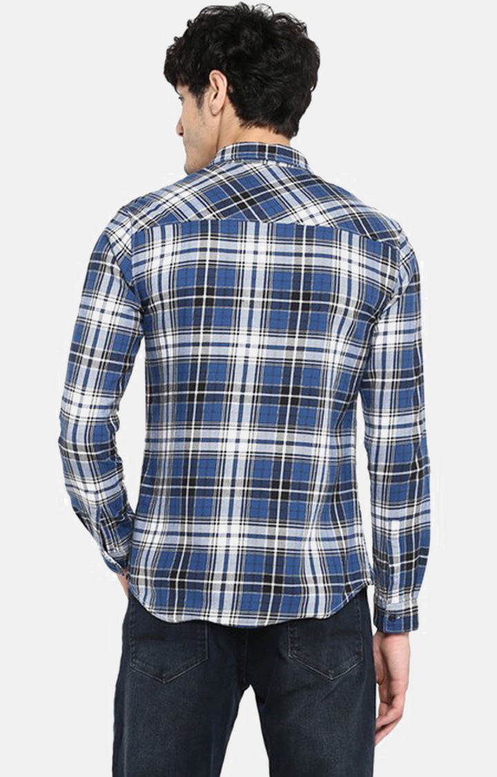 Spykar Blue Cotton Regular Fit Shirts For Men