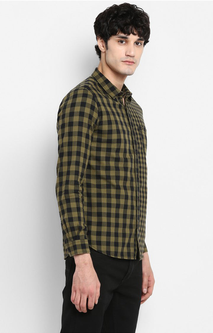 Spykar Men Olive Checked Slim Fit Casual Shirt