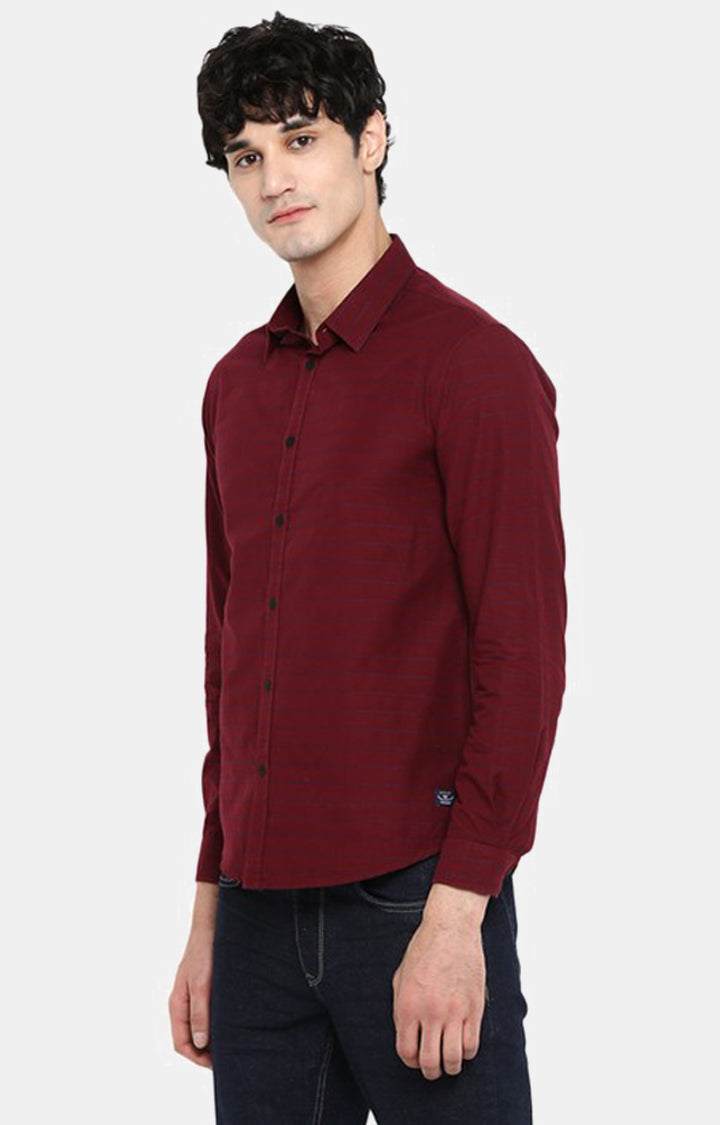 Spykar Men Maroon Striped Casual Shirt