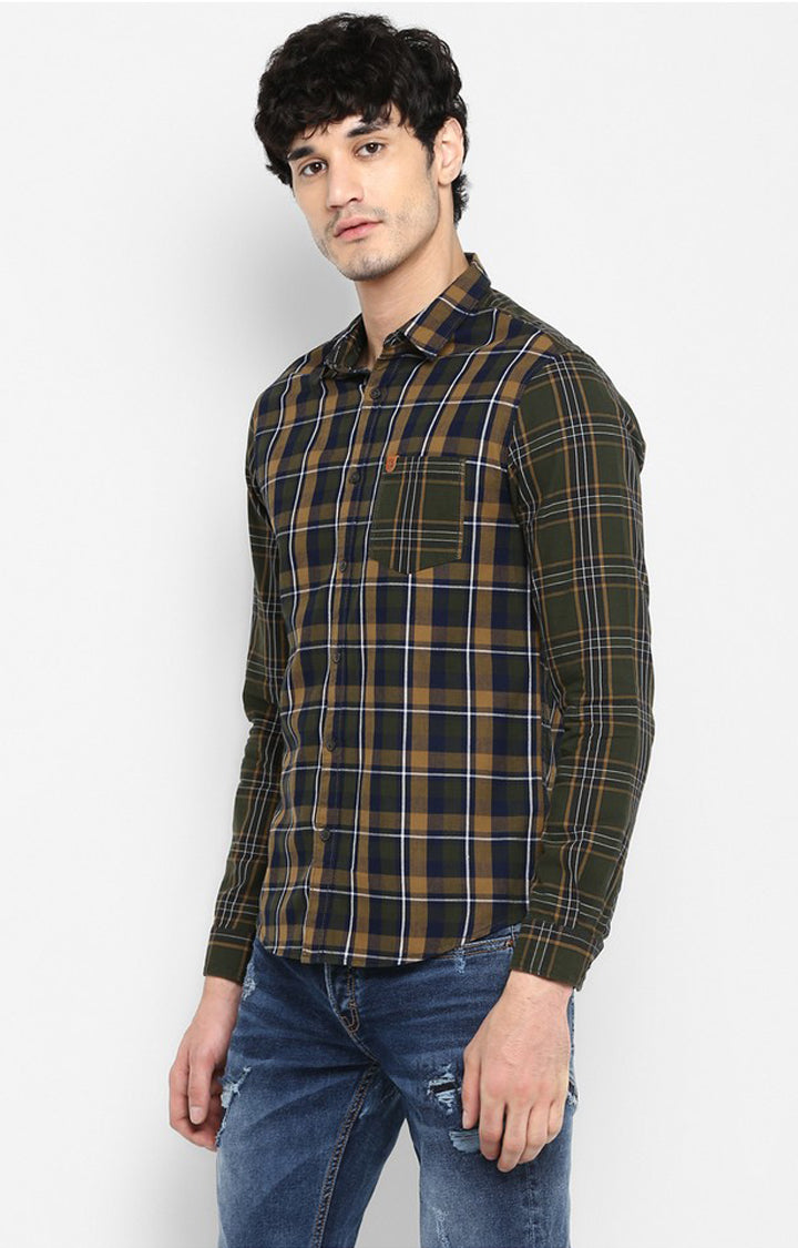 Spykar Men Olive Checked Slim Fit Casual Shirt