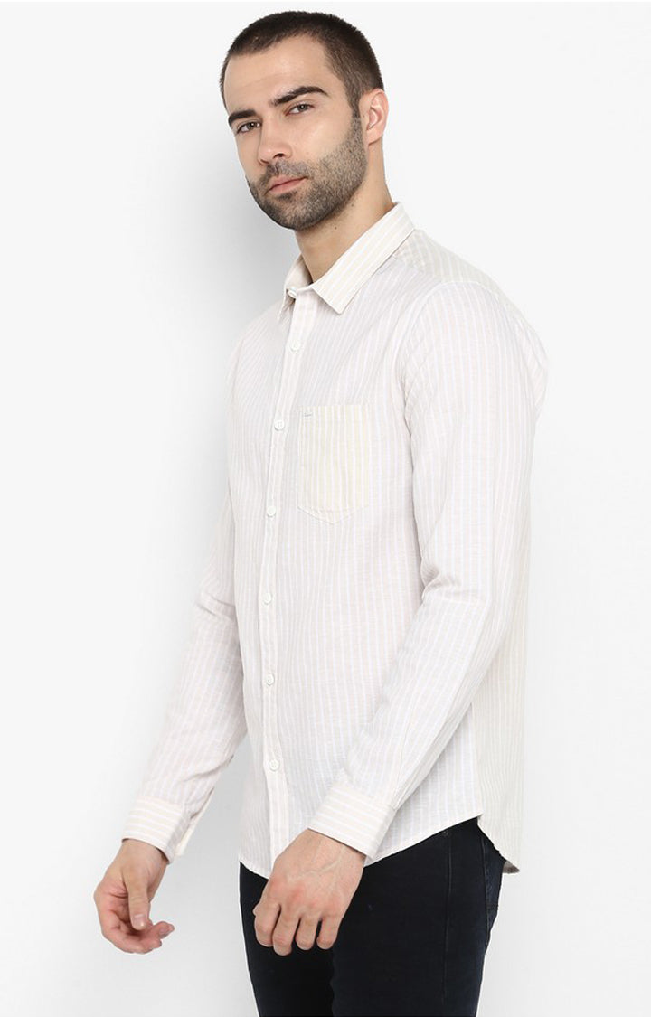 Spykar Men Beige Striped Slim Fit Casual Shirt