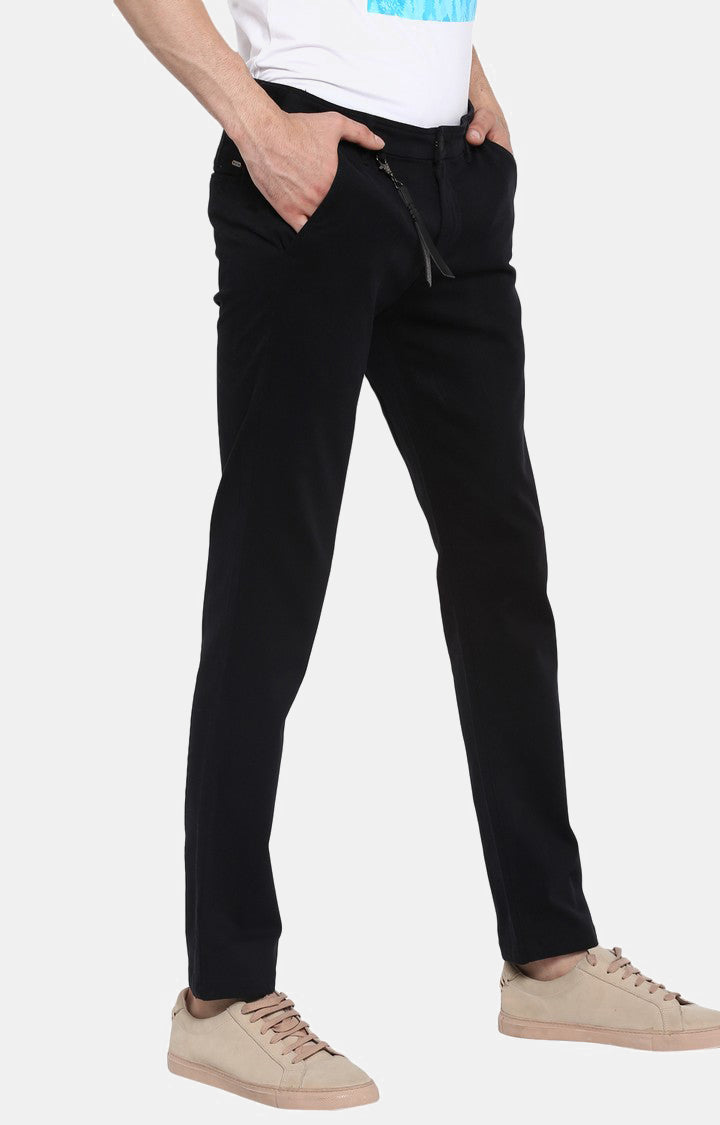 Spykar Men Black Cotton Slim Fit Casual Trousers