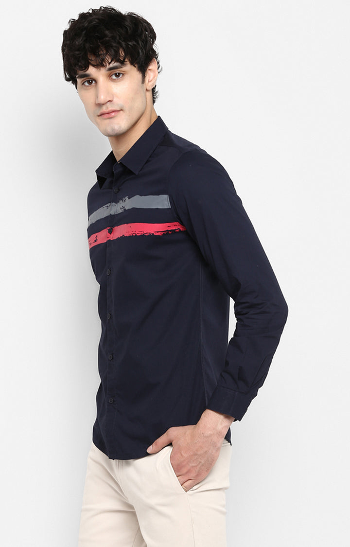 Spykar Men Navy Striped Slim Fit Casual Shirt