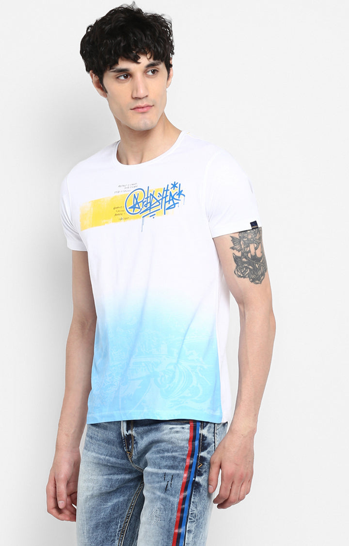 Spykar Men White Printed Slim Fit T-Shirt