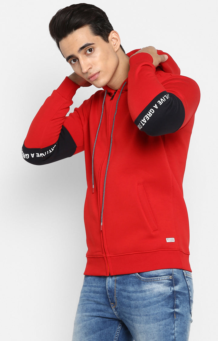 Spykar Men Red Solid Regular Fit Hooded Sweatshirt