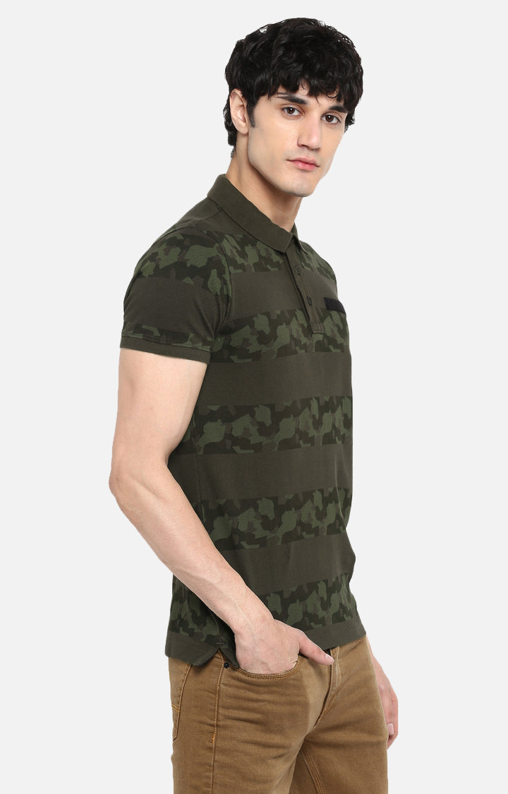 Spykar Green Cotton Slim Fit T-Shirt For Men