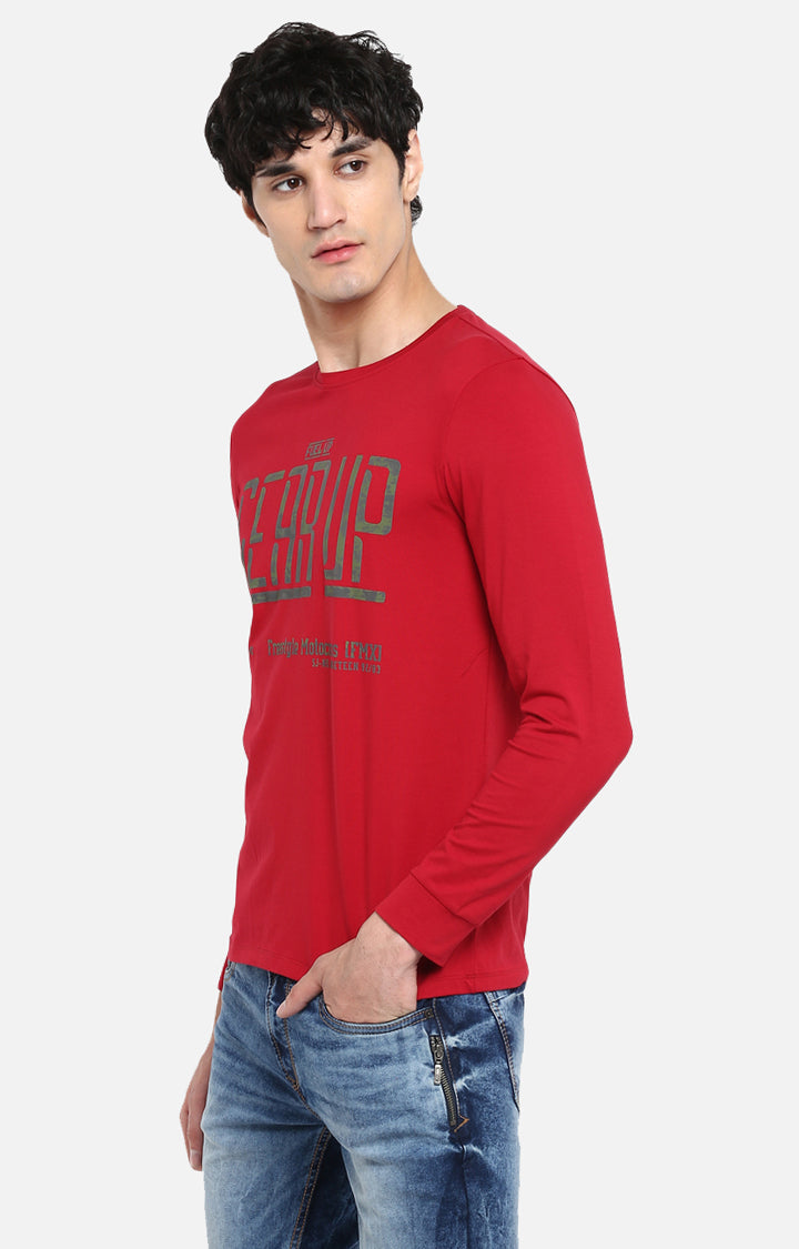 Spykar Men Red Printed Slim Fit T-Shirt