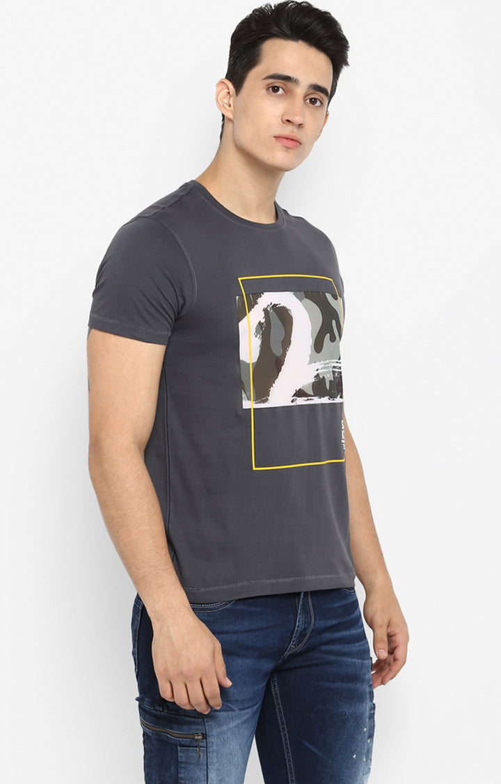 Spykar Men Charcoal Printed T-Shirt