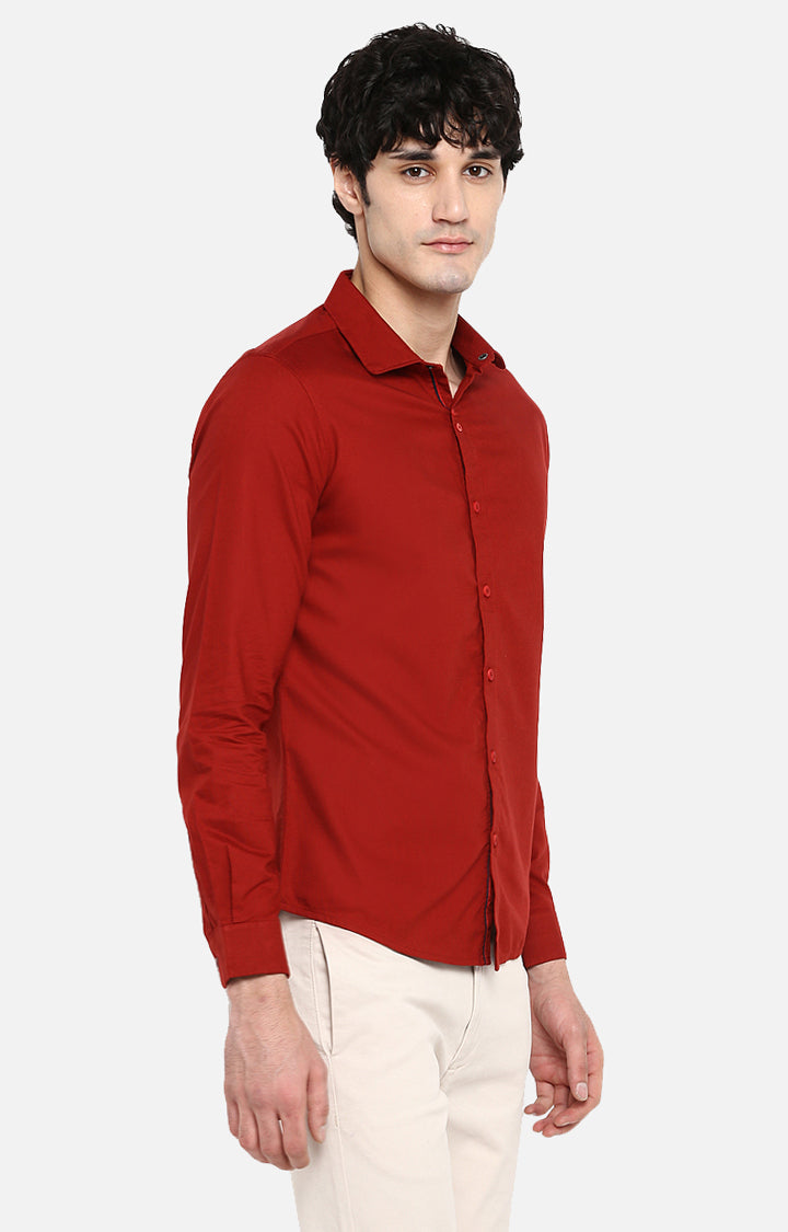 Spykar Red Cotton Slim Fit Shirts For Men