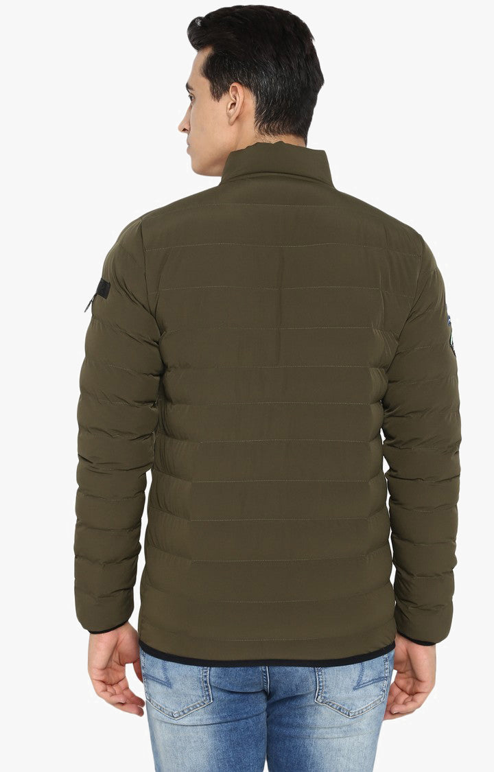 Spykar Men Olive Solid Slim Fit Bomber Jacket