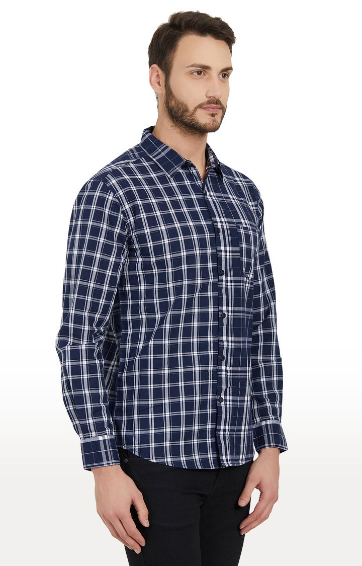 Spykar Men Navy Checked Slim Fit Casual Shirt