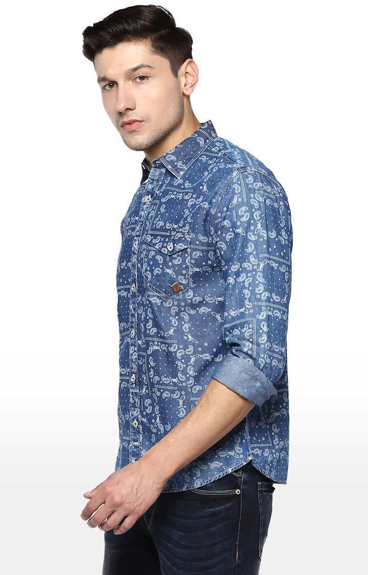 Spykar Men Blue Cotton Casual Shirt