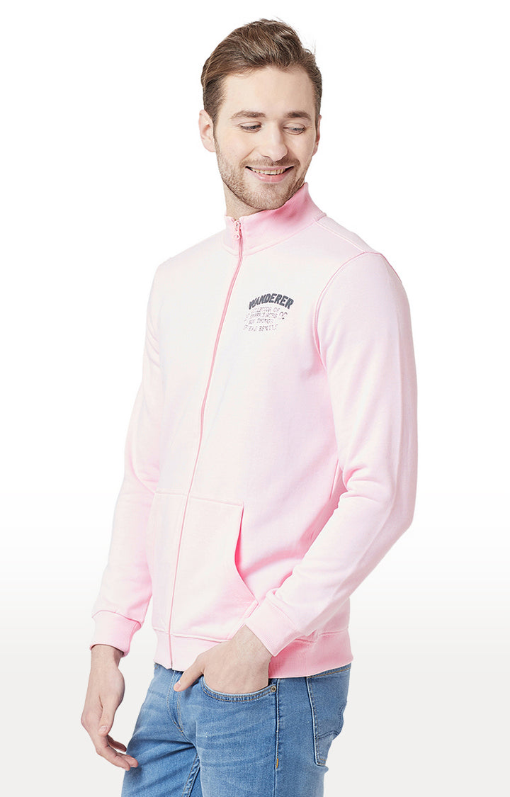 Spykar Men Pink Cotton Slim Fit Front Open Zipper Jacket