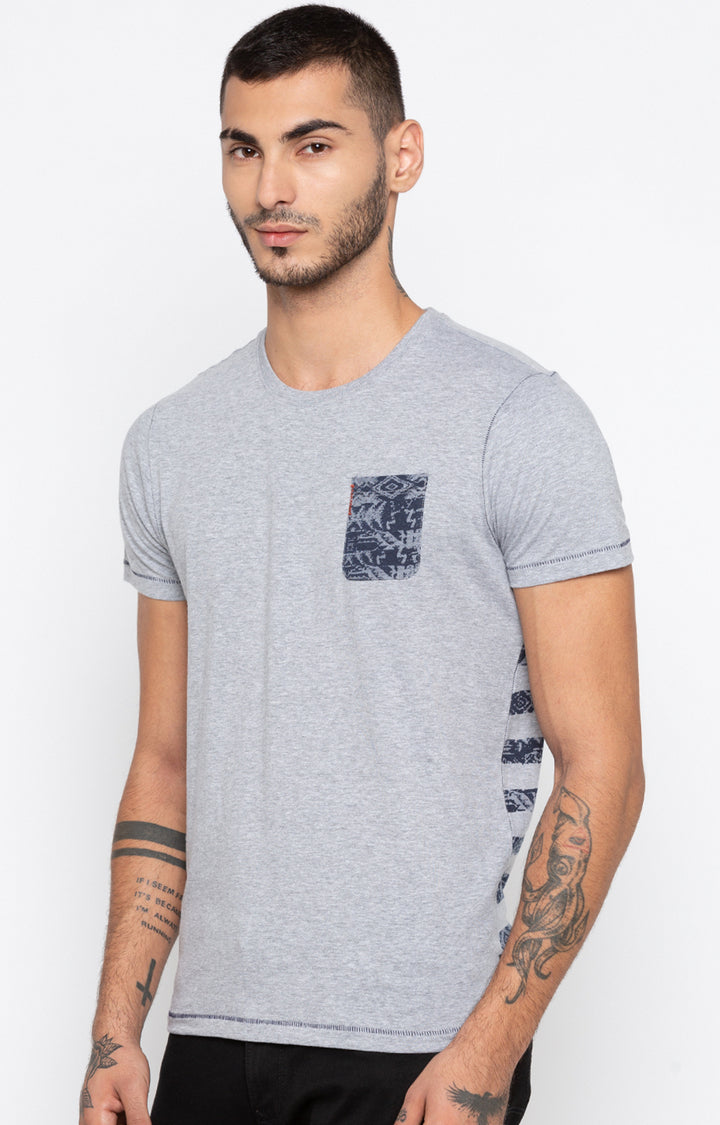 Spykar Men Grey Melange Slim Fit T-Shirt