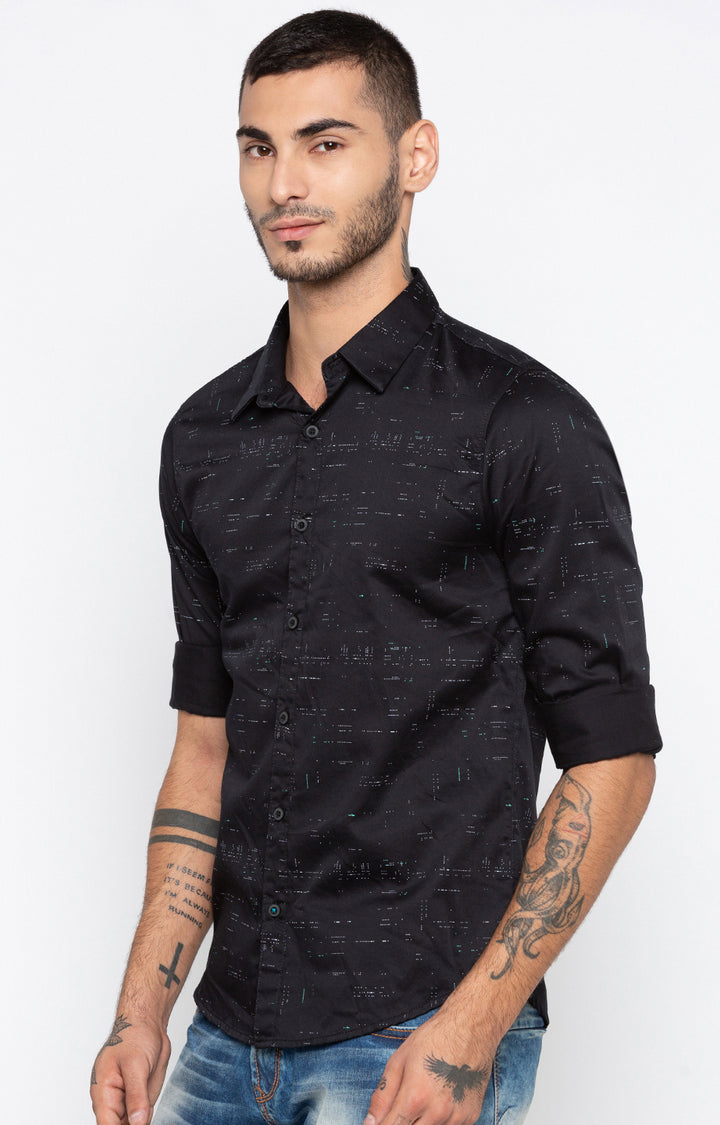 Spykar Men Black Printed Slim Fit Casual Shirt