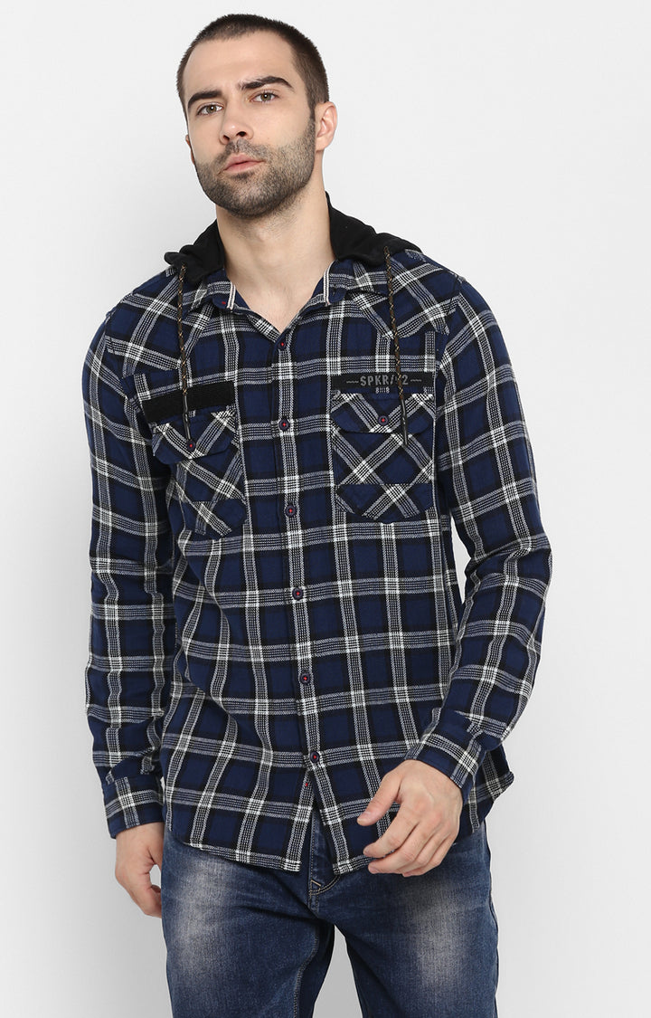 Spykar Men Blue Checked Slim Fit Casual Shirt