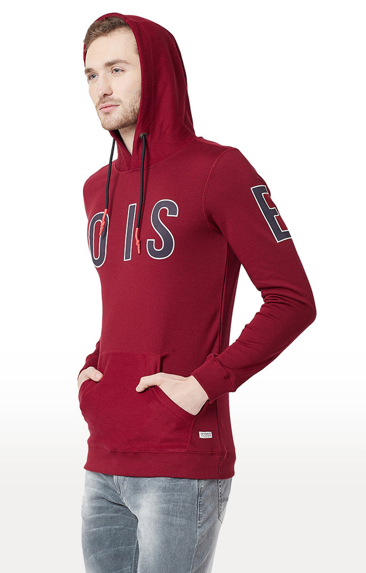 Spykar Men Red Cotton Slim Fit Hooded Sweatshirt