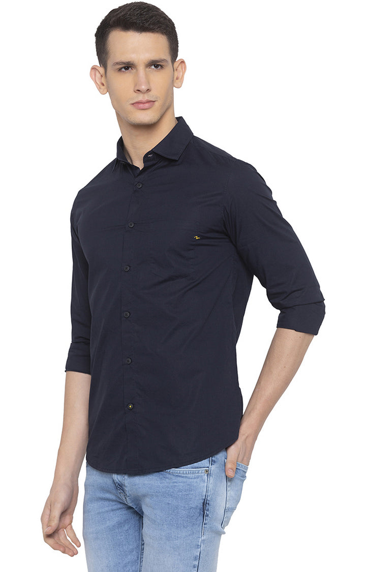 Spykar Slim Fit Men Navy Solid Casual Shirt