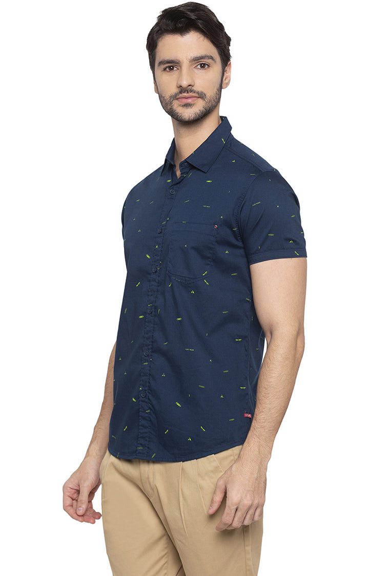 Spykar Men Navy Printed Slim Fit Casual Shirt