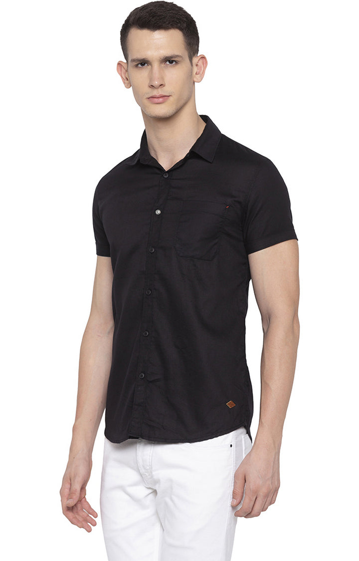 Spykar Slim Fit Men Black Solid Casual Shirt