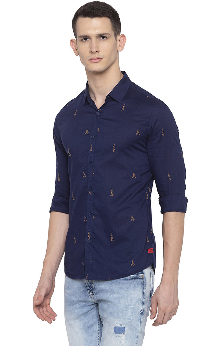 Spykar Men Navy Printed Slim Fit Casual Shirt