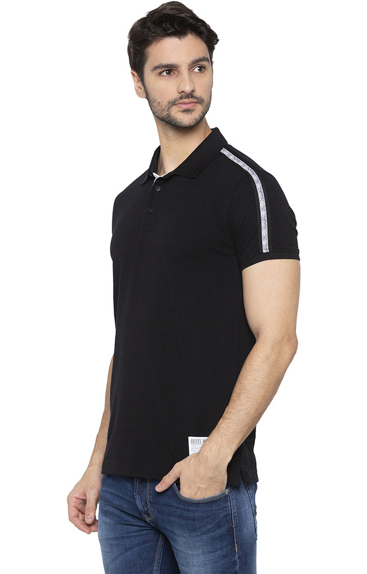 Spykar Men Black Cotton Slim Fit Polo T-Shirt