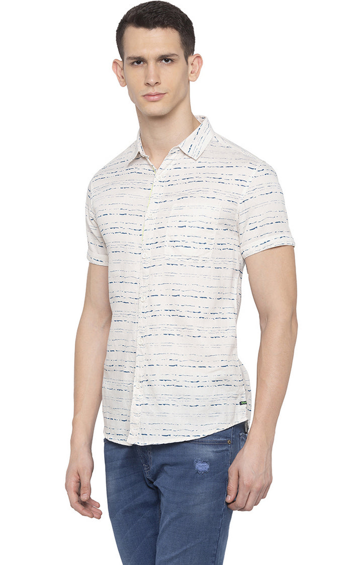 Spykar Men Ecru Printed Slim Fit Casual Shirt