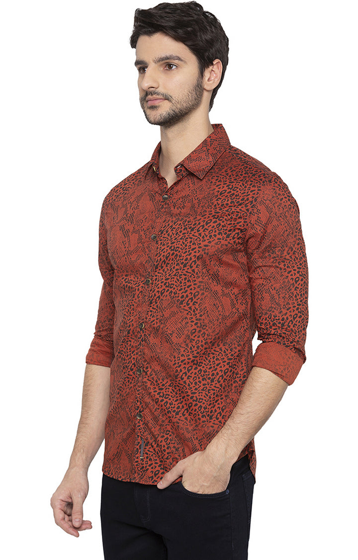 Spykar Men Rust Printed Slim Fit Casual Shirt