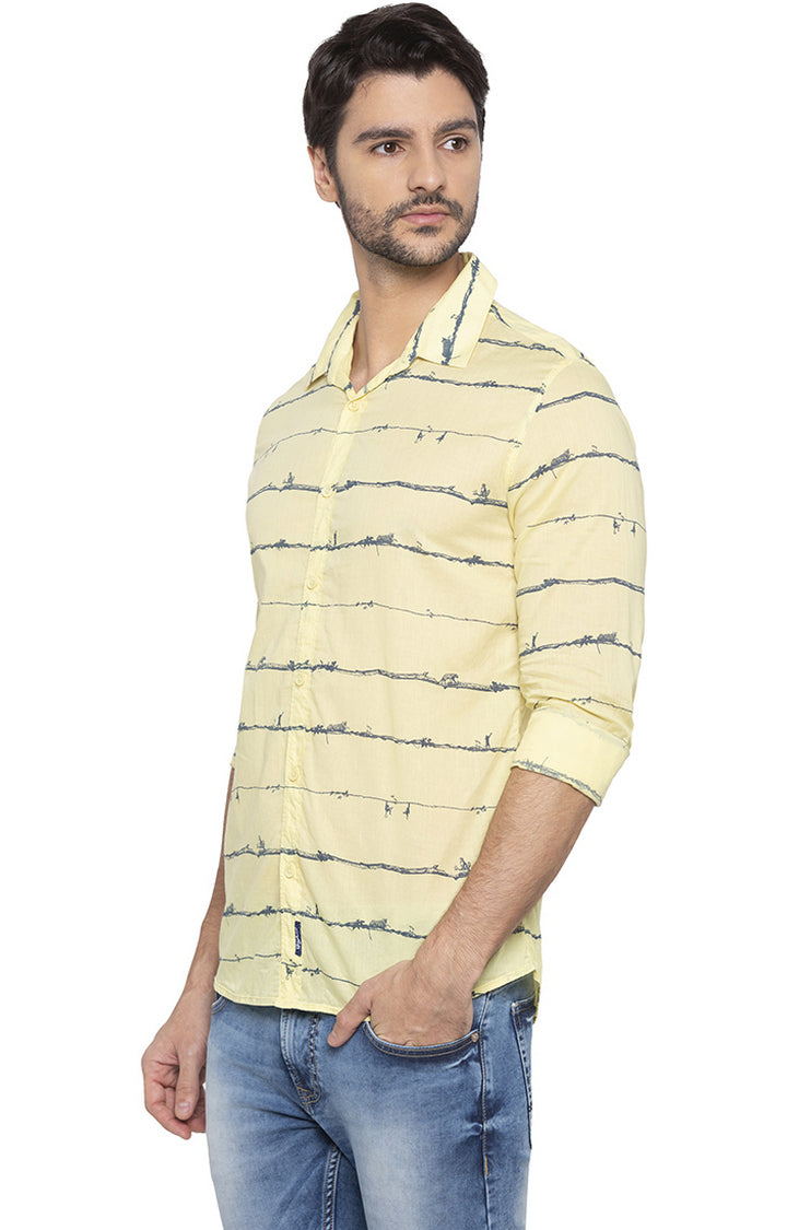 Spykar Men Yellow Striped Slim Fit Casual Shirt