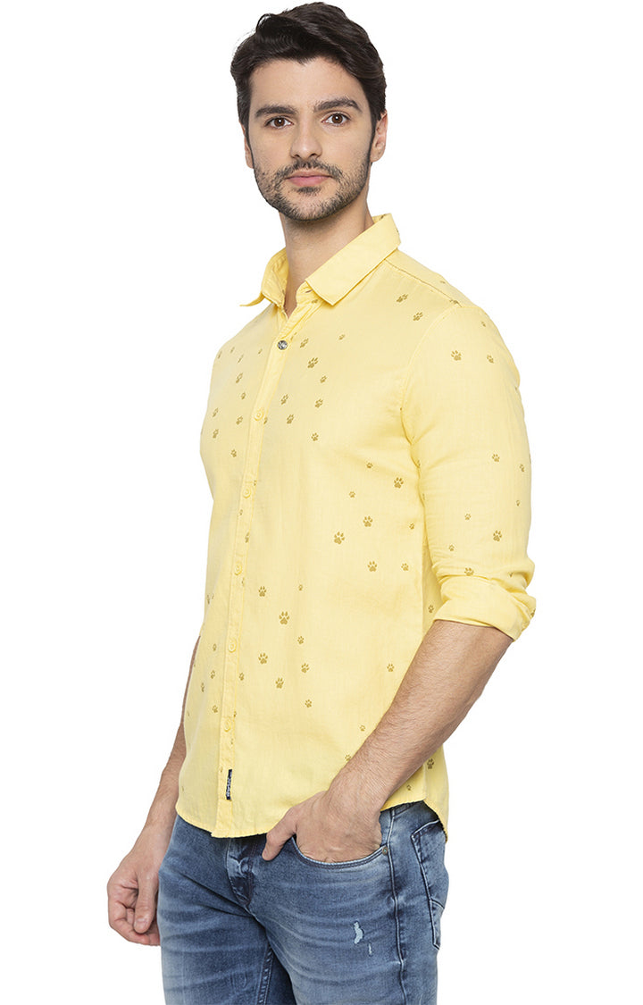 Spykar Men Yellow Printed Slim Fit Casual Shirt