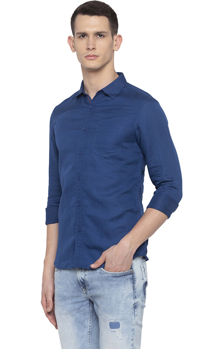 Spykar Slim Fit Men Blue Solid Casual Shirt