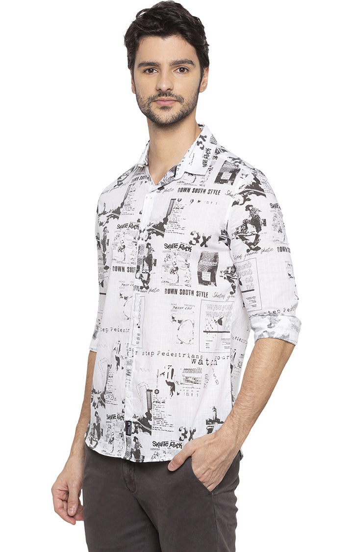 Spykar Men White Printed Slim Fit Casual Shirt