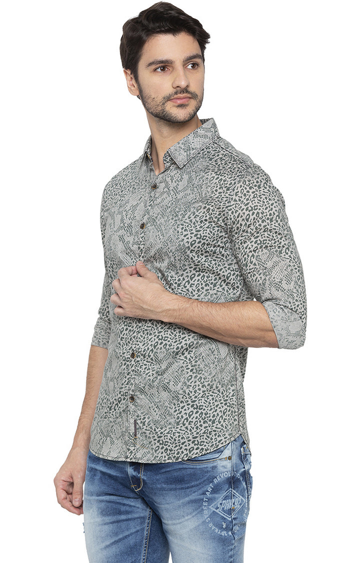 Spykar Men Grey Printed Slim Fit Casual Shirt