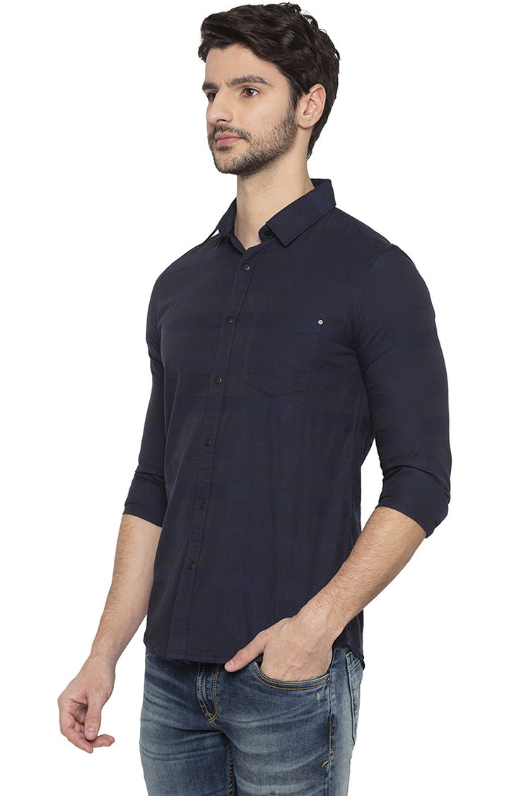 Spykar Men Navy Striped Slim Fit Casual Shirt