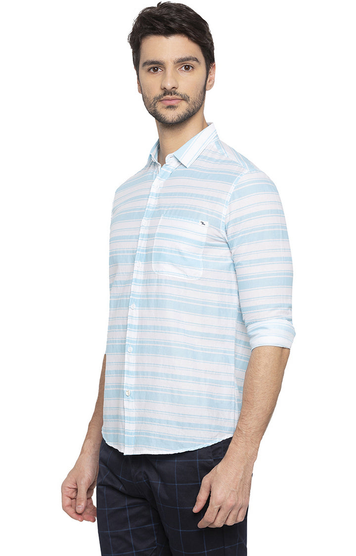 Spykar Men Aqua Striped Slim Fit Casual Shirt