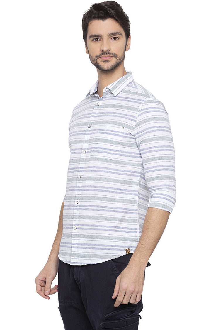 Spykar Men Blue Striped Slim Fit Casual Shirt