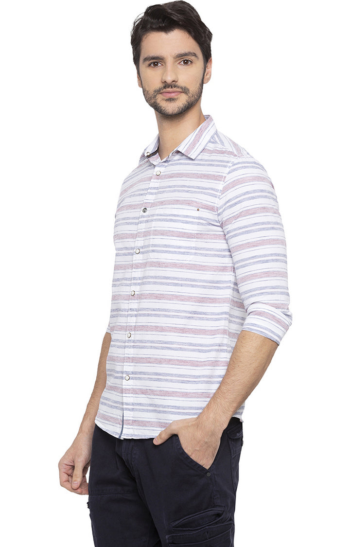 Spykar Men Pink Striped Slim Fit Casual Shirt