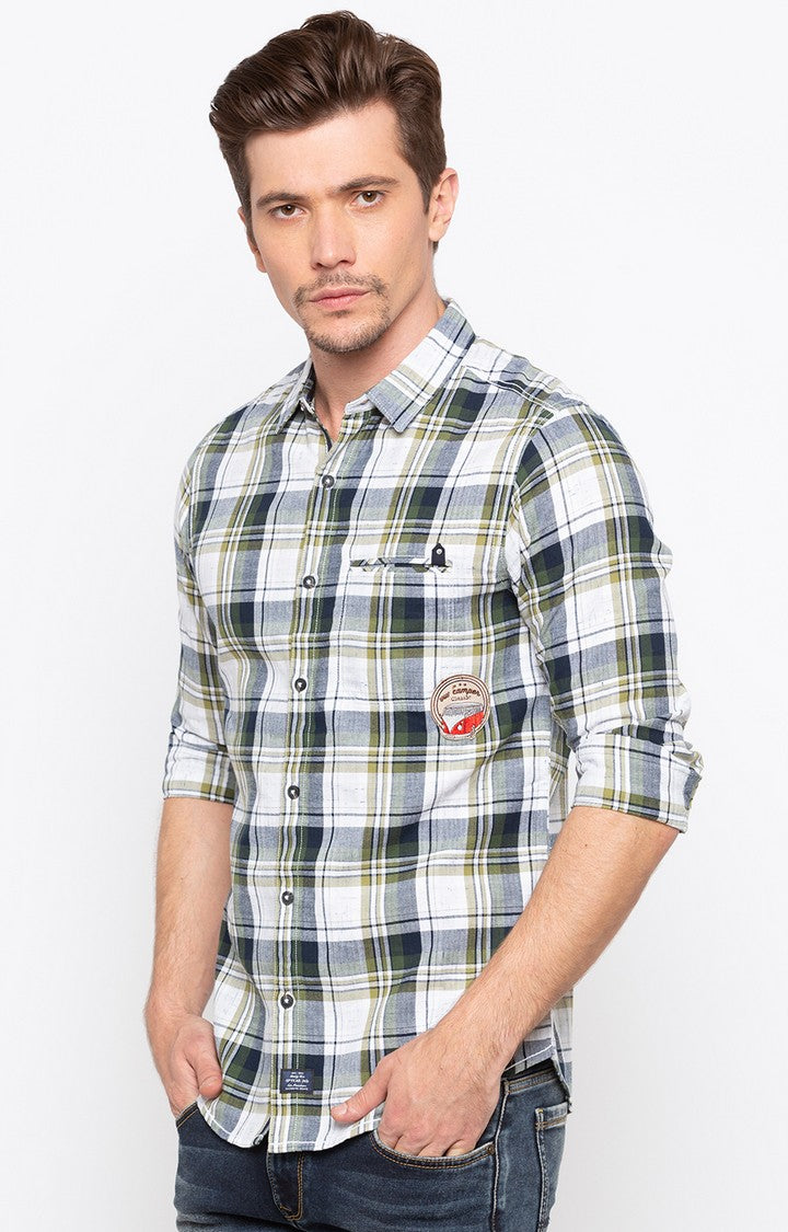 Spykar Men Green Checked Slim Fit Casual Shirt